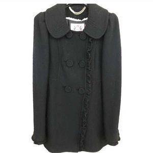 Juicy Couture Black Ruffled Wool Coat